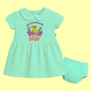 The Peppy Tend 100% Cotton Knit Half Sleeves Notorious Cool Baby Printed Frock with Bloomers