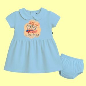 The Peppy Tend 100% Cotton Knit Half Sleeves Hello 5 Months Printed Frock with Bloomers