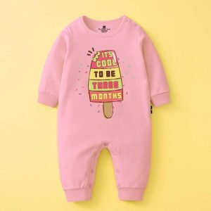 The Peppy Tend 100% Cotton Knit Full Sleeves It's Cool To Be 3 Months Printed Full Romper
