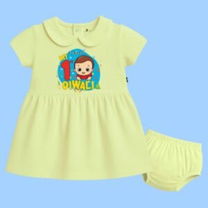 The Peppy Tend 100% Cotton Knit Half Sleeves My 1st Diwali Printed Frock With Bloomers