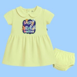 The Peppy Tend 100% Cotton Knit Half Sleeves Sassy 7 Months Printed Frock with Bloomers