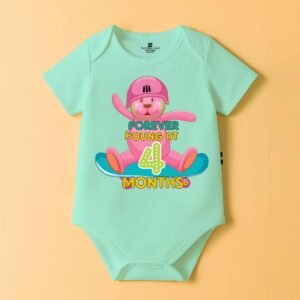 The Peppy Tend 100% Cotton Knit Half Sleeves Forever Young at 4 Months Printed Half Onesie