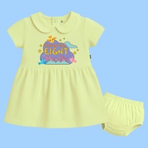 The Peppy Tend 100% Cotton Knit Half Sleeves It's Great To Be 8 Months Printed Frock with Bloomers