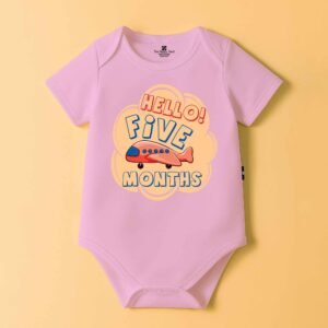 The Peppy Tend 100% Cotton Knit Half Sleeves Hello 5 Months Printed Half Onesie