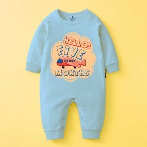 The Peppy Tend 100% Cotton Knit Full Sleeves Hello 5 Months Printed Full Romper