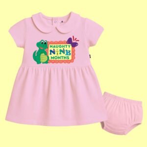 The Peppy Tend 100% Cotton Knit Half Sleeves Naughty 9 Months Printed Frock with Bloomers