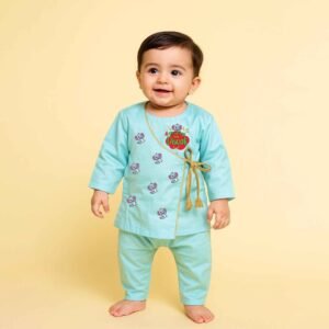 The Peppy Tend 100% Cotton Knit Full Sleeves Rocking My Diwali Look Printed Angrakha Kurta Pajama Set