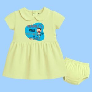 The Peppy Tend 100% Cotton Knit Half Sleeves Mamu's Mini Partner in Mischeif Printed Frock with Bloomers