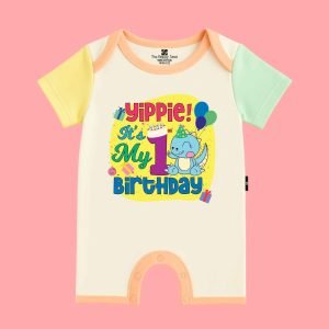 The Peppy Tend 100% Cotton Knit Half Sleeves Yippie It's My First Birthday Printed Half Romper