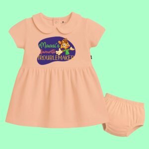The Peppy Tend 100% Cotton Knit Half Sleeves Maasi's Favourite Trouble Maker Printed Frock with Bloomers