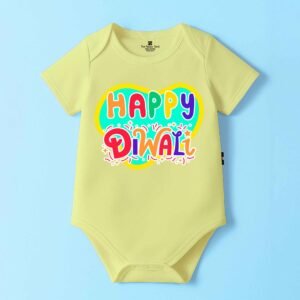 The Peppy Tend 100% Cotton Knit Half Sleeves Happy Diwali Printed Half Onesie