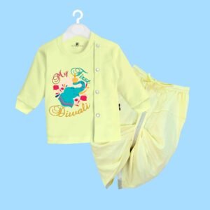 The Peppy Tend 100% Cotton Knit Full Sleeves My First Diwali Elephant Printed Kurta Dhoti Set