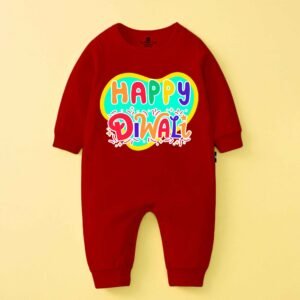 The Peppy Tend 100% Cotton Knit Full Sleeves Happy Diwali Printed Full Romper