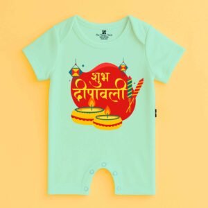 The Peppy Tend 100% Cotton Knit Half Sleeves Shubh Deepawali Hindi Printed Half Romper