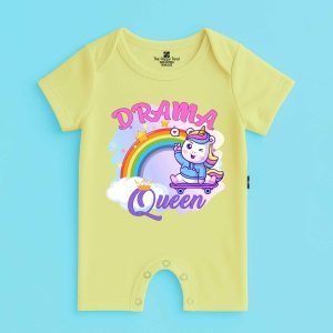 The Peppy Tend 100% Cotton Knit Half Sleeves Drama Queen Printed Half Romper