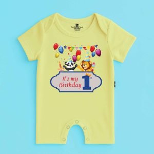 The Peppy Tend 100% Cotton Knit Half Sleeves It's My 1st Birthday Printed Half Romper