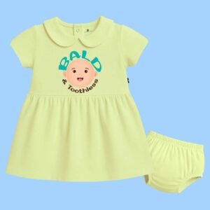 The Peppy Tend 100% Cotton Knit Half Sleeves Bald & Toothless Printed Frock with Bloomers