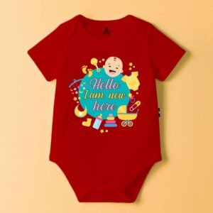 The Peppy Tend 100% Cotton Knit Half Sleeves Hello I am New Here Printed Half Onesie