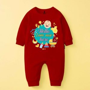 The Peppy Tend 100% Cotton Knit Full Sleeves Hello I am New Here Printed Full Romper