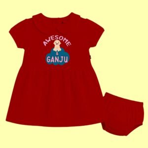 The Peppy Tend 100% Cotton Knit Half Sleeves Awesome & Ganju Printed Frock with Bloomers