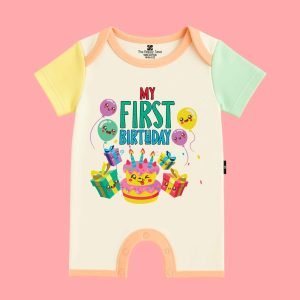 The Peppy Tend 100% Cotton Knit Half Sleeves My First Birthday Printed Half Romper