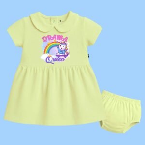 The Peppy Tend 100% Cotton Knit Half Sleeves Drama Queen Printed Frock with Bloomers