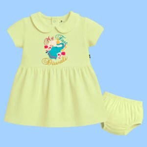 The Peppy Tend 100% Cotton Knit Half Sleeves My First Diwali Elephant Printed Frock with Bloomers