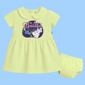 The Peppy Tend 100% Cotton Knit Half Sleeves Beautiful Just Like My Mom Printed Frock with Bloomers