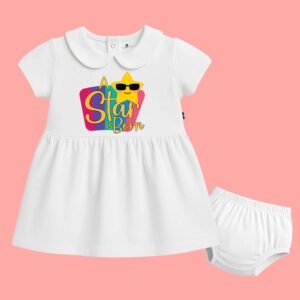 The Peppy Tend 100% Cotton Knit Half Sleeves A Star Is Born Printed Frock with Bloomers
