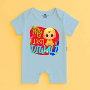 The Peppy Tend 100% Cotton Knit Half Sleeves My First Diwali Printed Half Romper