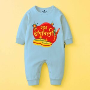The Peppy Tend 100% Cotton Knit Full Sleeves Shubh Deepawali Hindi Printed Full Romper