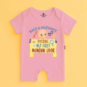 The Peppy Tend 100% Cotton Knit Half Sleeves Bald & Awesome Rocking My First Mundan Look Printed Half Romper