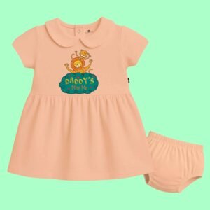 The Peppy Tend 100% Cotton Knit Half Sleeves Daddy's Mini Me Printed Frock with Bloomers