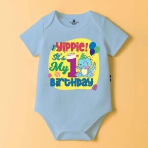 The Peppy Tend 100% Cotton Knit Half Sleeves Yippie It's My First Birthday Printed Half Onesie