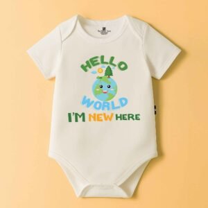 The Peppy Tend 100% Cotton Knit Half Sleeves Hello World I'M New Here Printed Half Onesie