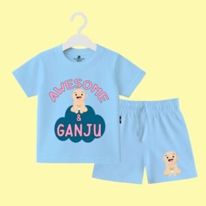 The Peppy Tend 100% Cotton Knit Half Sleeves Awesome & Ganju Printed T-Shirt Shorts Set