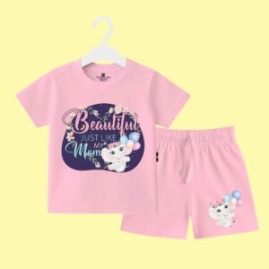 The Peppy Tend 100% Cotton Knit Half Sleeves Beautiful Just Like My Mom Printed T-Shirt Shorts Set