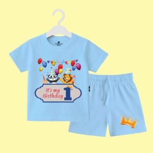 The Peppy Tend 100% Cotton Knit Half Sleeves It's My 1st Birthday Printed T-Shirt Shorts Set