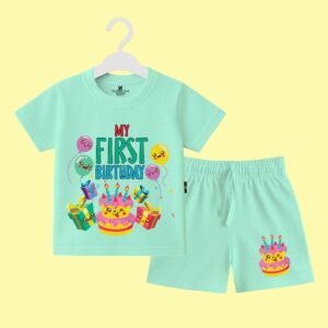 The Peppy Tend 100% Cotton Knit Half Sleeves My First Birthday Printed T-Shirt Shorts Set