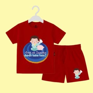The Peppy Tend 100% Cotton Knit Half Sleeves Areh Oh Sambha Doodh Kaha Hai ? Printed T-Shirt Shorts Set