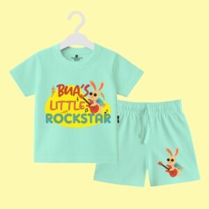 The Peppy Tend 100% Cotton Knit Half Sleeves Bua's Little Rockstar Printed T-Shirt Shorts Set