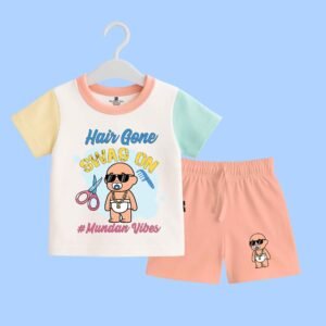 The Peppy Tend 100% Cotton Knit Half Sleeves Hair Gone Swag On #Mundan Vibes Printed T-Shirt Shorts Set