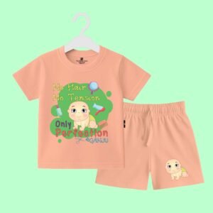 The Peppy Tend 100% Cotton Knit Half Sleeves No Hair No Tension Only Perfection Printed T-Shirt Shorts Set