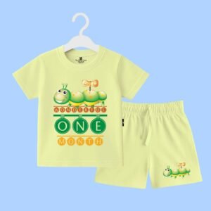 The Peppy Tend 100% Cotton Knit Half Sleeves Wonderful 1 Month Printed T-Shirt Shorts Set