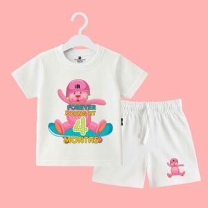The Peppy Tend 100% Cotton Knit Half Sleeves Forever Young at 4 Months Printed T-Shirt Shorts Set
