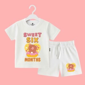 The Peppy Tend 100% Cotton Knit Half Sleeves Sweet 6 Months Printed T-Shirt Shorts Set