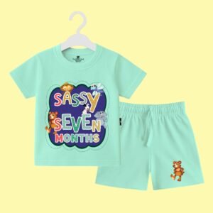 The Peppy Tend 100% Cotton Knit Half Sleeves Sassy 7 Months Printed T-Shirt Shorts Set