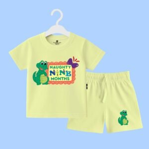 The Peppy Tend 100% Cotton Knit Half Sleeves Naughty 9 Months Printed T-Shirt Shorts Set