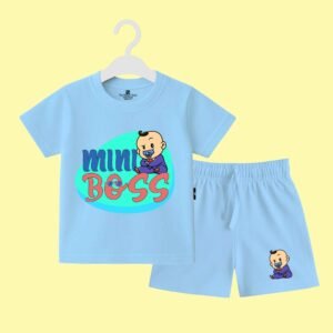 The Peppy Tend 100% Cotton Knit Half Sleeves Mini Boss Printed T-Shirt Shorts Set
