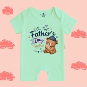 The Peppy Tend 100% Cotton Knit Half Sleeves Our 1st Fathers Day Together Teddy Printed Half Romper